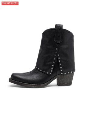 Western Studded Ankle Boots Square Toe Low Block Heel